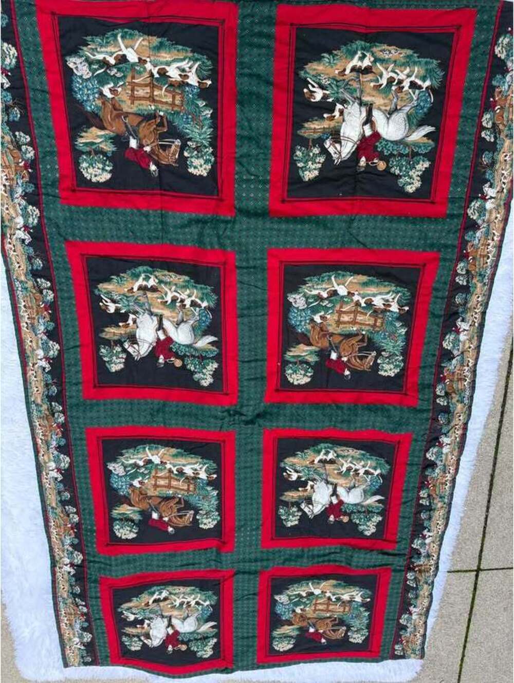 Vintage Fox Hunting Equestrian Quilt Blanket
